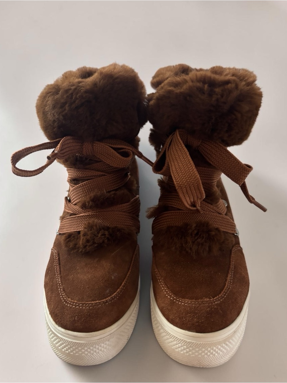 Steve Madden Wharton Leather Suede Faux Fur Wedge Boots Est Size 9.5 - Picture 10 of 14
